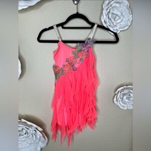 NTM: Girls Dance Shorts Romper Costume with Ruffles & Floral Embroidery Sz CXS